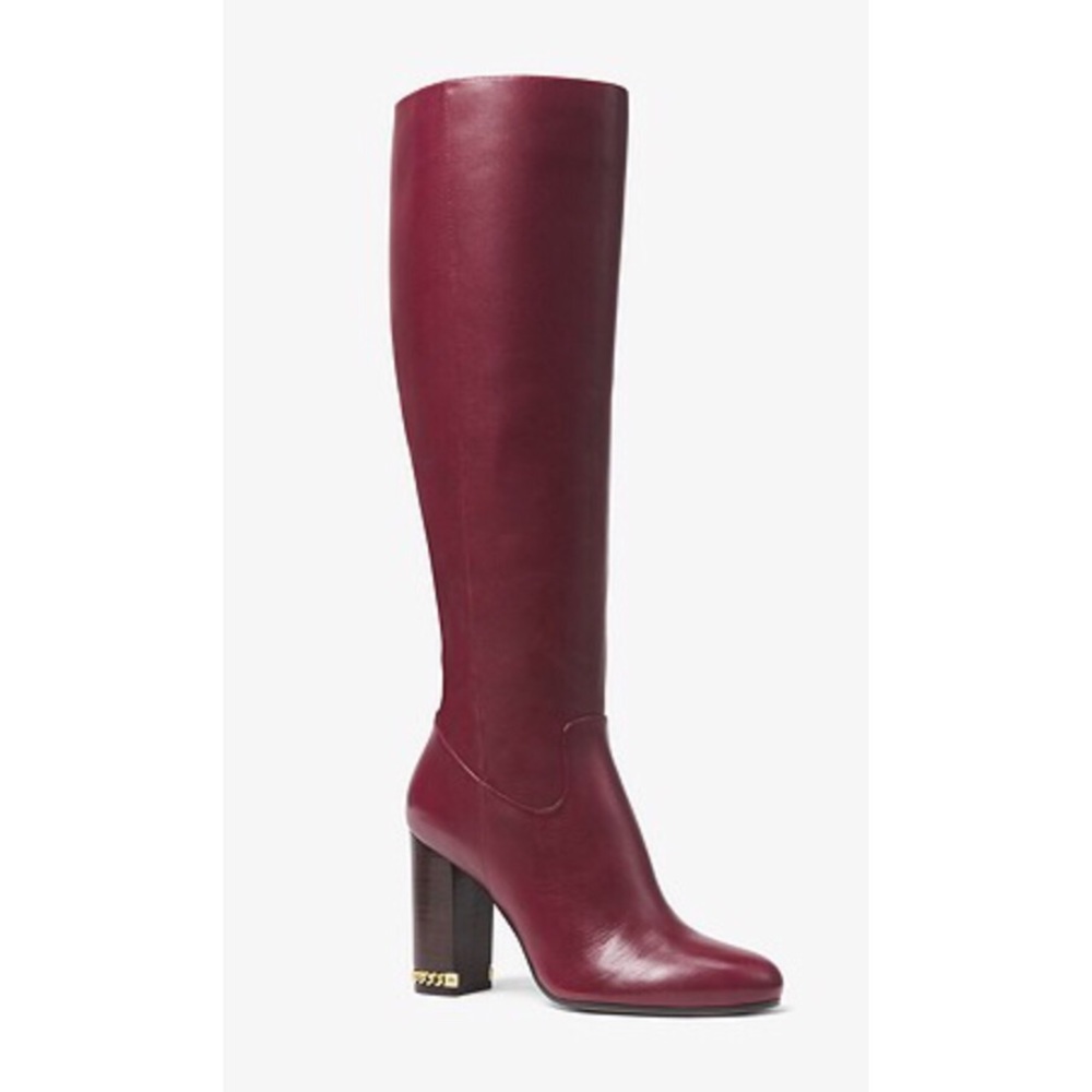 MICHAEL Michael Kors Burgundy Leather Knee-High Heel Boots